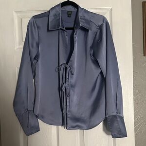 SOLD - Wild Fable Satin Front-Tie Blouse in Slate